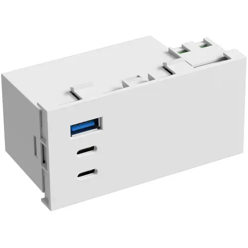 USB зарядное устройство, 100W, Type A + C + C, 4 мод., бел. матовая (90х45мм)