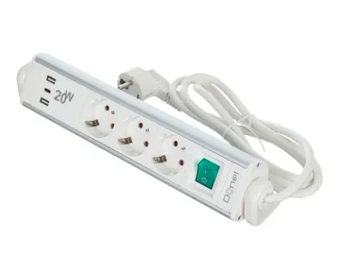 Розеточный блок настольный поворотный 3х2К+З + 2 USB (A+C) PD 20Вт, поворот на 180°, алюминиевый корпус, длина кабеля 1, 5м