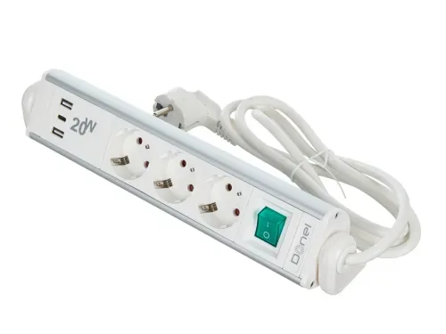 Розеточный блок настольный поворотный 3х2К+З + 2 USB (A+C) PD 20Вт, поворот на 180°, алюминиевый корпус, длина кабеля 1, 5м