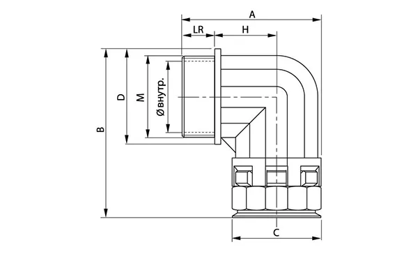 Муфта 90 грд. труба-коробка DN 12 мм, М16х1,5, полиамид, цвет черный