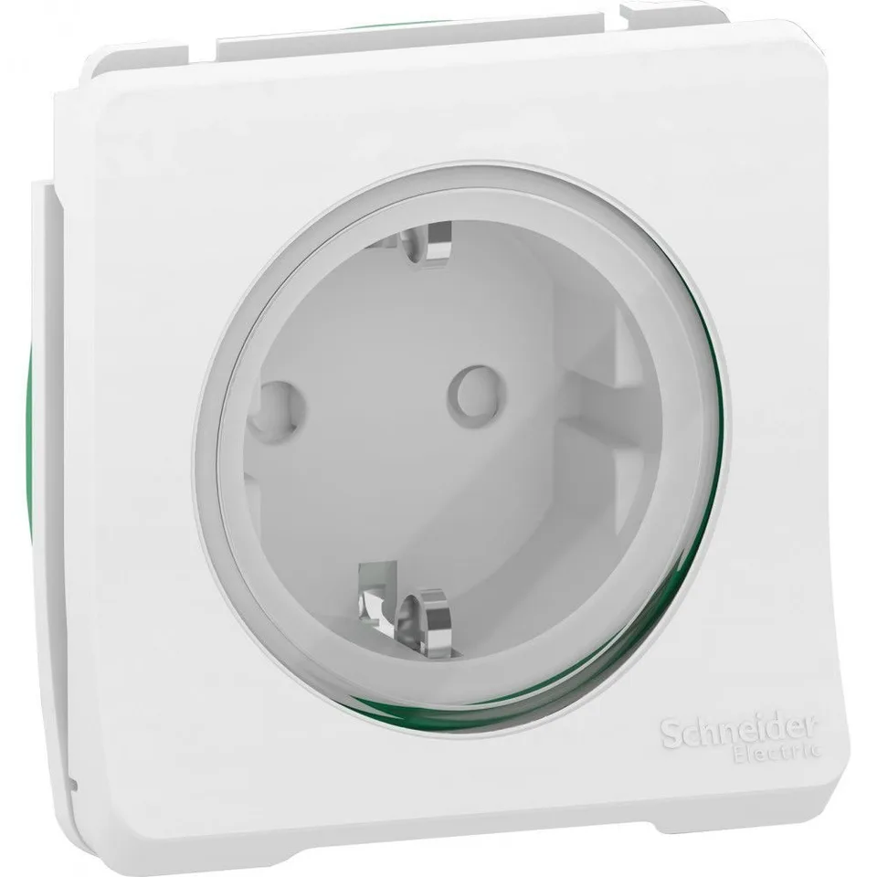 Розетка Schneider Electric Mureva, S, с з/к. и шт. механизм, белый, IP55