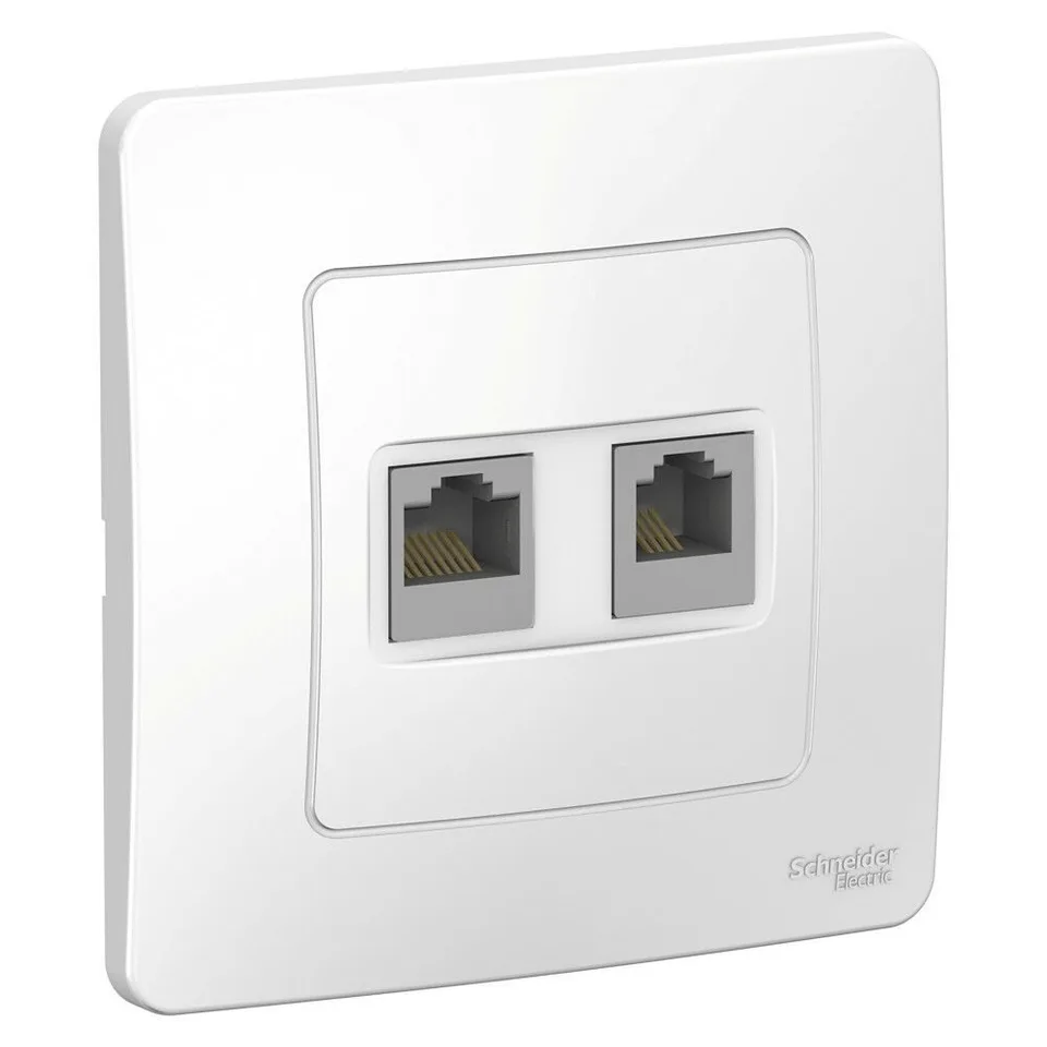 Розетка телефонная Systeme Electric Blanca, скрытой установки двойная: комп. RJ45, кат.5E + телефон. RJ11, белый