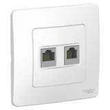 Розетка телефонная Systeme Electric Blanca, скрытой установки двойная: комп. RJ45, кат.5E + телефон. RJ11, белый