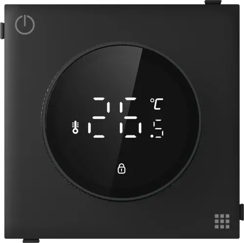 Терморегулятор с датчиком пола, 16 A, 70*70 мм. черный, поворотная ручка настройки с индикацией