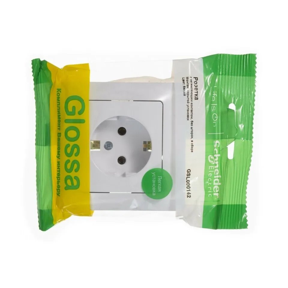 Розетка Systeme Electric Glossa, с заземлением, 16А, в сборе, белый