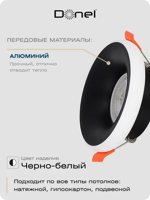 Светильник встраиваемый, GU10, D95xH35мм, IP20, черное основание, белый плафон, без лампы