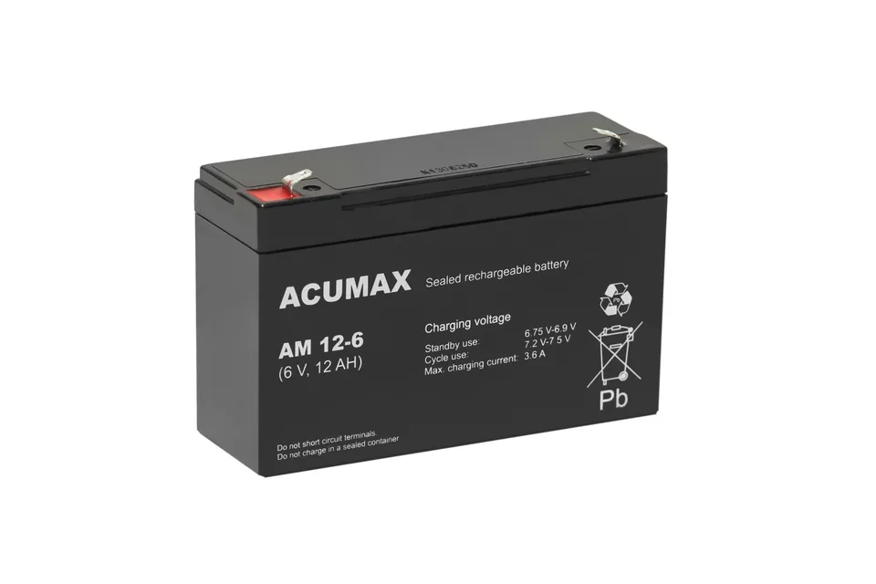 Батарея аккумуляторная Acumax AM12-6, T1, 6V/12Ah, 94(100)x151x51 HxLxW, 1.8kg, 6-9 лет
