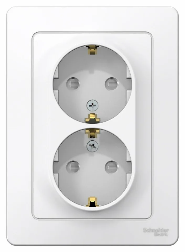 Розетка Systeme Electric Blanca, скрытой установки двойная с заземлением со шторками, 16А, 250В, белый