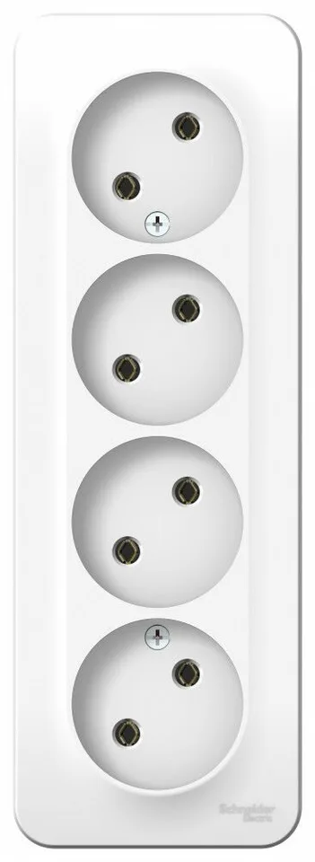 Розетка Systeme Electric Blanca, открытой установки 4-ая без заземл. без шторок изол. пл., 16А, 250В, белый