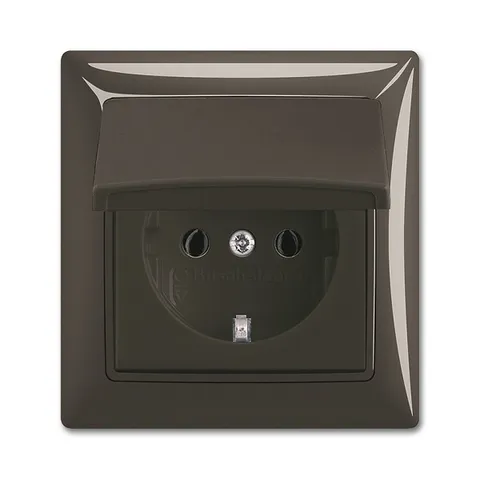 Basic 55 - Розетка 2P+E нем. стд. с крышкой и рамкой, IP 44 (шато-черный)