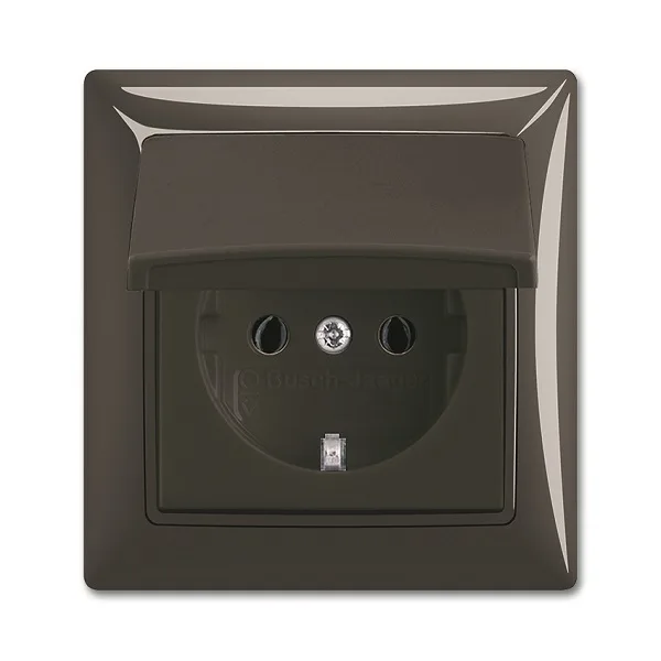 Basic 55 - Розетка 2P+E нем. стд. с крышкой и рамкой, IP 44 (шато-черный)