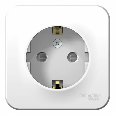 Розетка Systeme Electric Blanca, открытой установки с заземлением со шторками, 16А, 250В, белый
