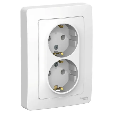 Розетка Systeme Electric Blanca, скрытой установки двойная с заземлением без шторок, 16А, 250В, белый