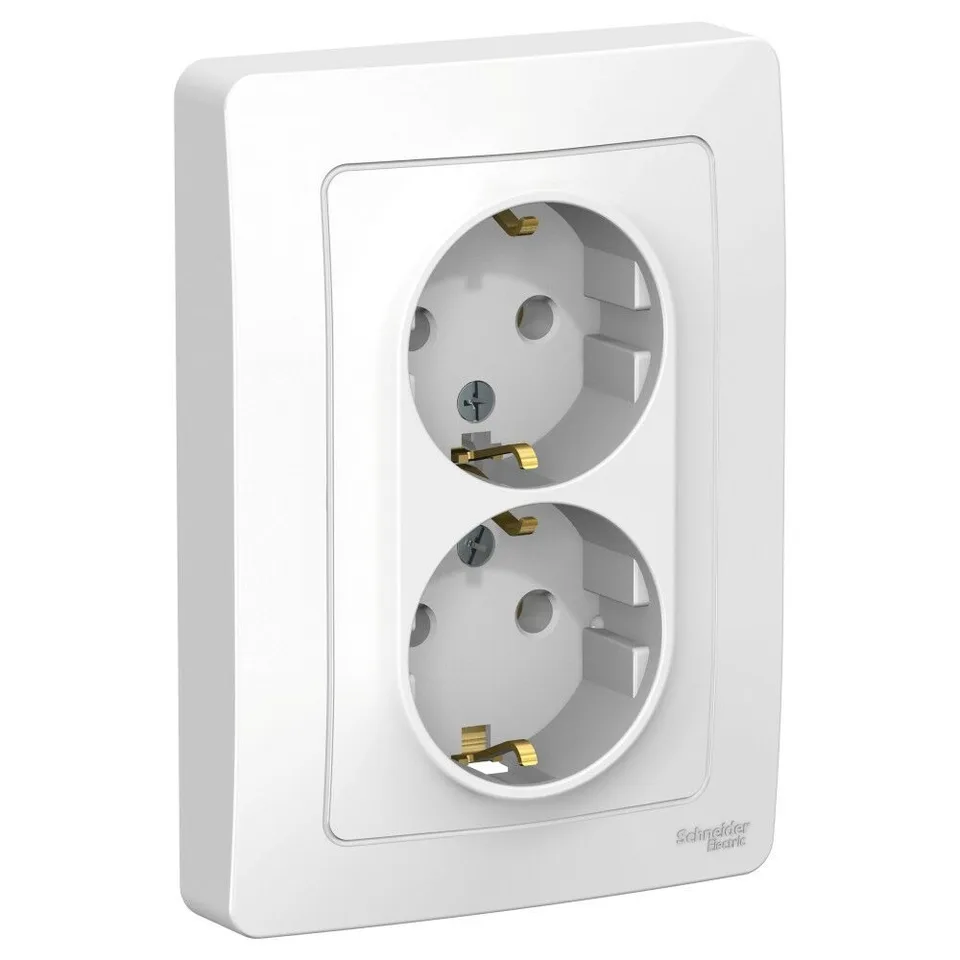 Розетка Systeme Electric Blanca, скрытой установки двойная с заземлением без шторок, 16А, 250В, белый