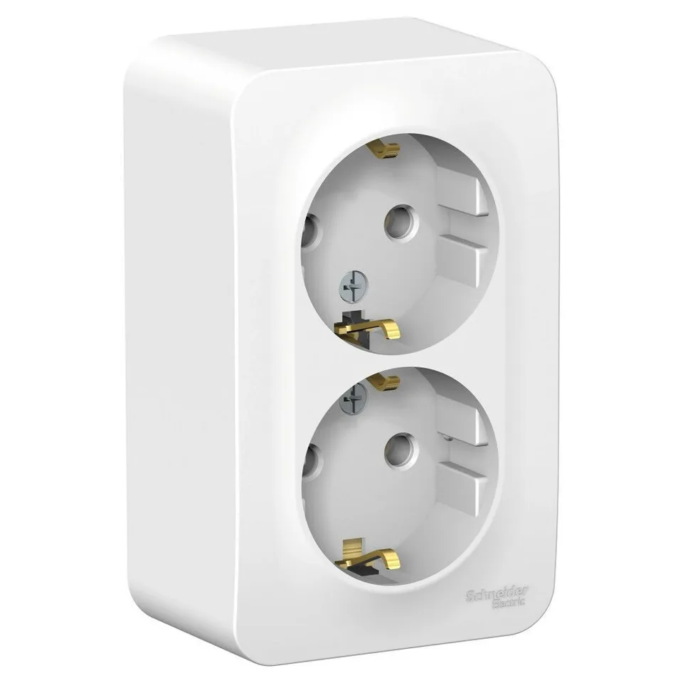 Розетка Systeme Electric Blanca, открытой установки двойная с заземлением без шторок, 16А, 250В, белый