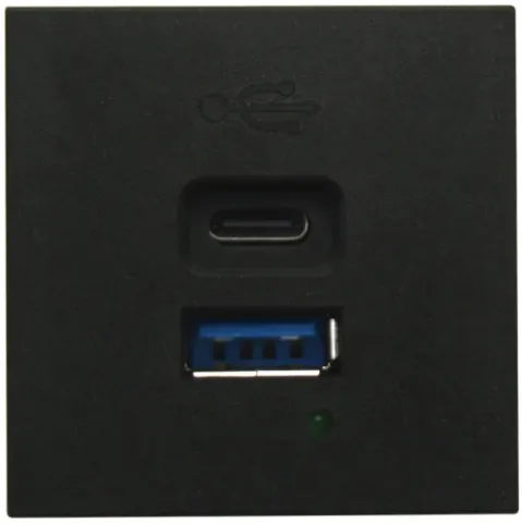 USB зарядное устройство, 3A , 65W, Type A + C, 2 мод., черн. матовая (45х45мм)