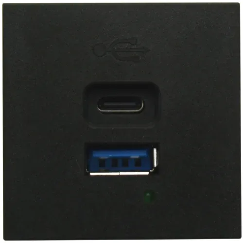 USB зарядное устройство, 3A , 65W, Type A + C, 2 мод., черн. матовая (45х45мм)