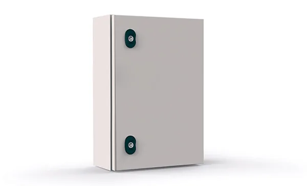 Щит ECOR моноблочный 600x600x200мм (ВхШхГ) навесной с монтажной панелью, 1 глухая дверь, 2 замка, 2 пластины кабельного ввода, RAL7035, IP66