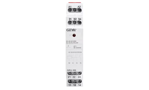 Реле промежуточное модульное GR8-308-230, 3CO, 8A(250VAC/24VDC), 230VAC/24VAC/DC, LED, 1M