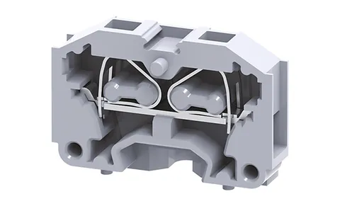 Мини-клемма проходная модульная CM2.5S /6x30mm, монтаж на панель, пружинная, 2 присоед., 2,5(max 4)mm2, 24A, 500V, серая