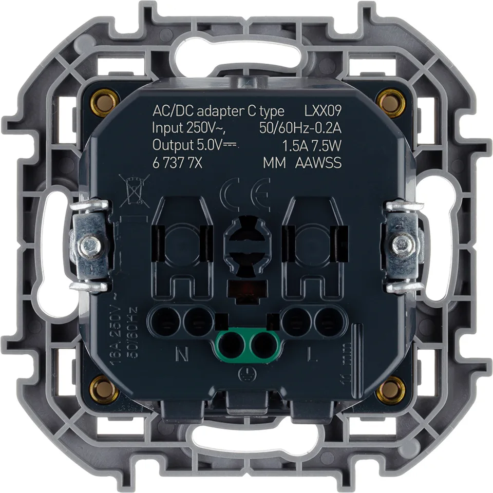 Inspiria - Розетка 2P+E нем. стд., с USB Type С, 1500mA - 5В (белый)