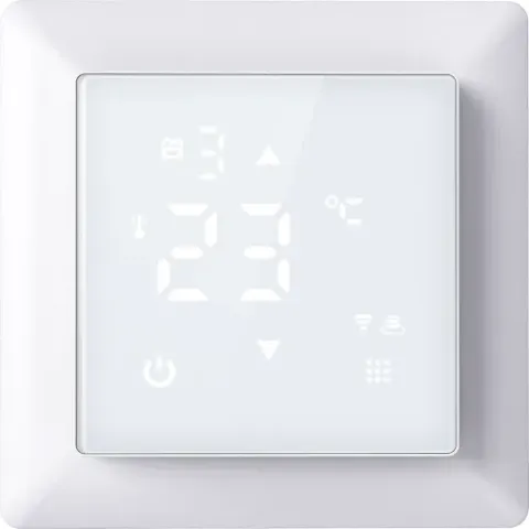 Термостат с датчиком пола, программируемый с Wi-Fi , 16 A, 55*55 мм., белое стекло