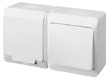 HERMES - Выключатель 10A/250V + Розетка 2P+E, 16A/250V, с крышкой, IP44, белый