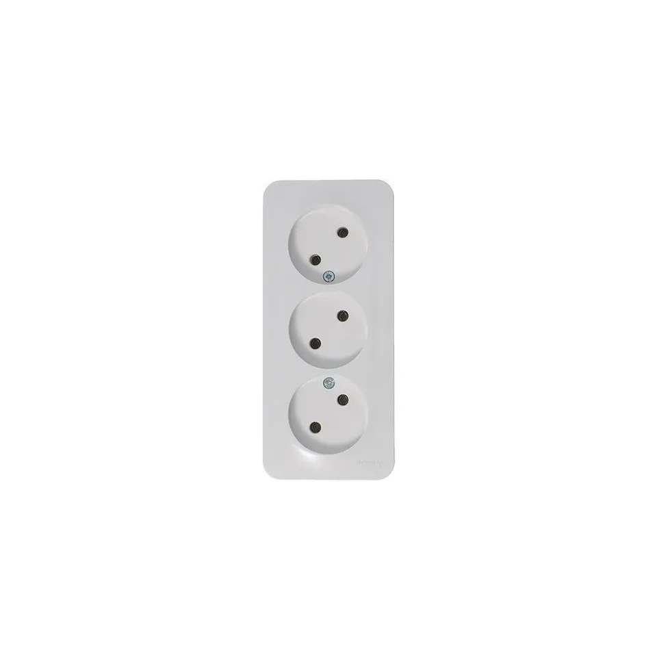 Розетка Systeme Electric Blanca, открытой установки 3-ая без заземления без шт. изол. пл., 16А, 250В, белый
