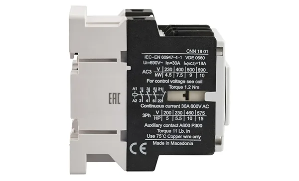 Контактор CNN 18 01 220/230V 50Hz, 3P, 18A/(30A по AC-1), 7.5kW(400VAC), 220/230VAC, 1NC