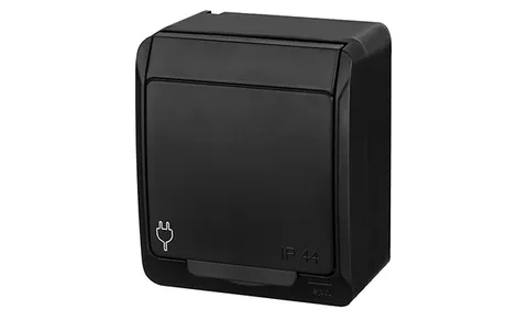 HERMES - Розетка 2P+E, 16A/250V, с крышкой, IP44, черный