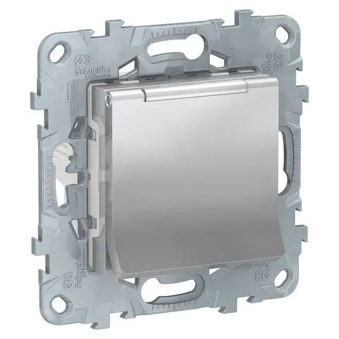 Розетка Schneider Electric Unica, NEW с заземл., со шторками, с крышкой, 16 А, 250 В, IP40, алюминий
