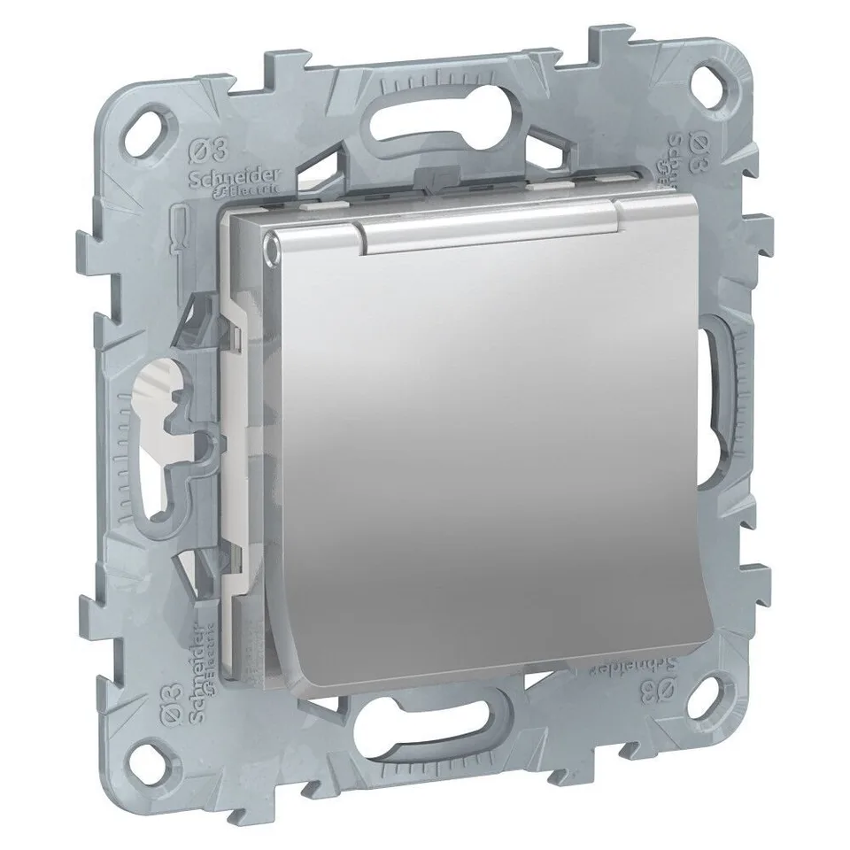 Розетка Schneider Electric Unica, NEW с заземл., со шторками, с крышкой, 16 А, 250 В, IP40, алюминий
