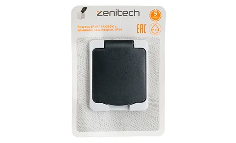 Mini - Розетка 2P+Е 16A/250V, с крышкой, защ.шторки, черно-серый, IP54