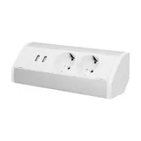 Блок розеточный угловой, 2хUSB 5V 2,1A +2х 2P+E со шторками, накладной, кабель 0,6м, 3680вт, белый-алюминий
