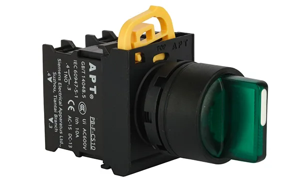 Переключатель PB3E, зеленый, I-0-II, фиксация, 2NO, 6A 230VAC/24VDC, с подсветкой без LED, 22mm, IP65