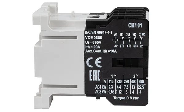 Мини-контактор CM1 01 220/230V 50Hz, 3P, 9A/(20A по AC-1), 4kW(400VAC), 220/230VAC, 1NC