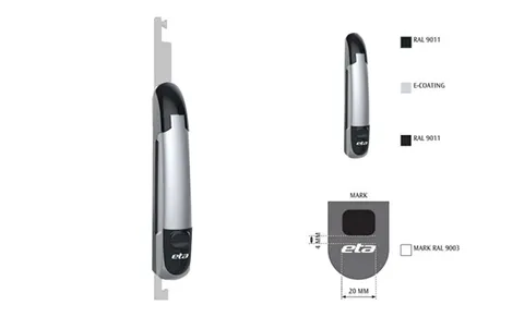 Ручка с рычагом для ENUX/EMOX/ECOMP из нержавеющей стали с логотипом ETA, RAL9005 + e-coating "silver"