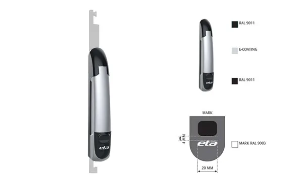 Ручка с рычагом для ENUX/EMOX/ECOMP из нержавеющей стали с логотипом ETA, RAL9005 + e-coating "silver"