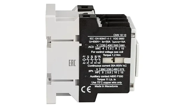Контактор CNN 18 10 24V 50Hz, 3P, 18A/(30A по AC-1), 7.5kW(400VAC), 24VAC, 1NO