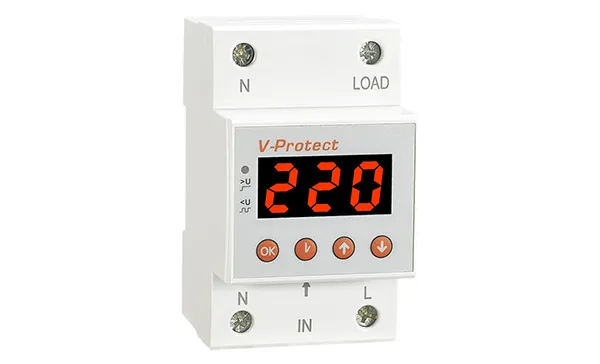 Реле контроля напряжения RM-MV/63, 1NO+N, 63A, 220VAC, Umin(120_210V)/Umax(220_300V), 0.1_0.5s/5_600s, LED-дисплей, 3M