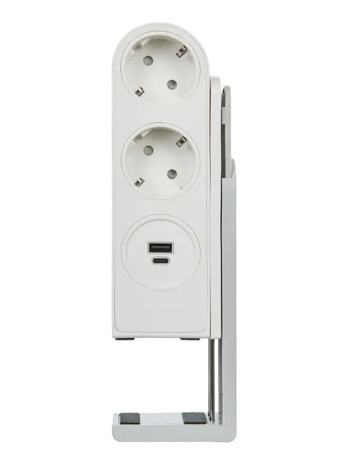 Розеточный блок с клипсой 2х2К+З + 2 USB (А+С) PD 20Вт, цвет белый, длина кабеля 1, 5м