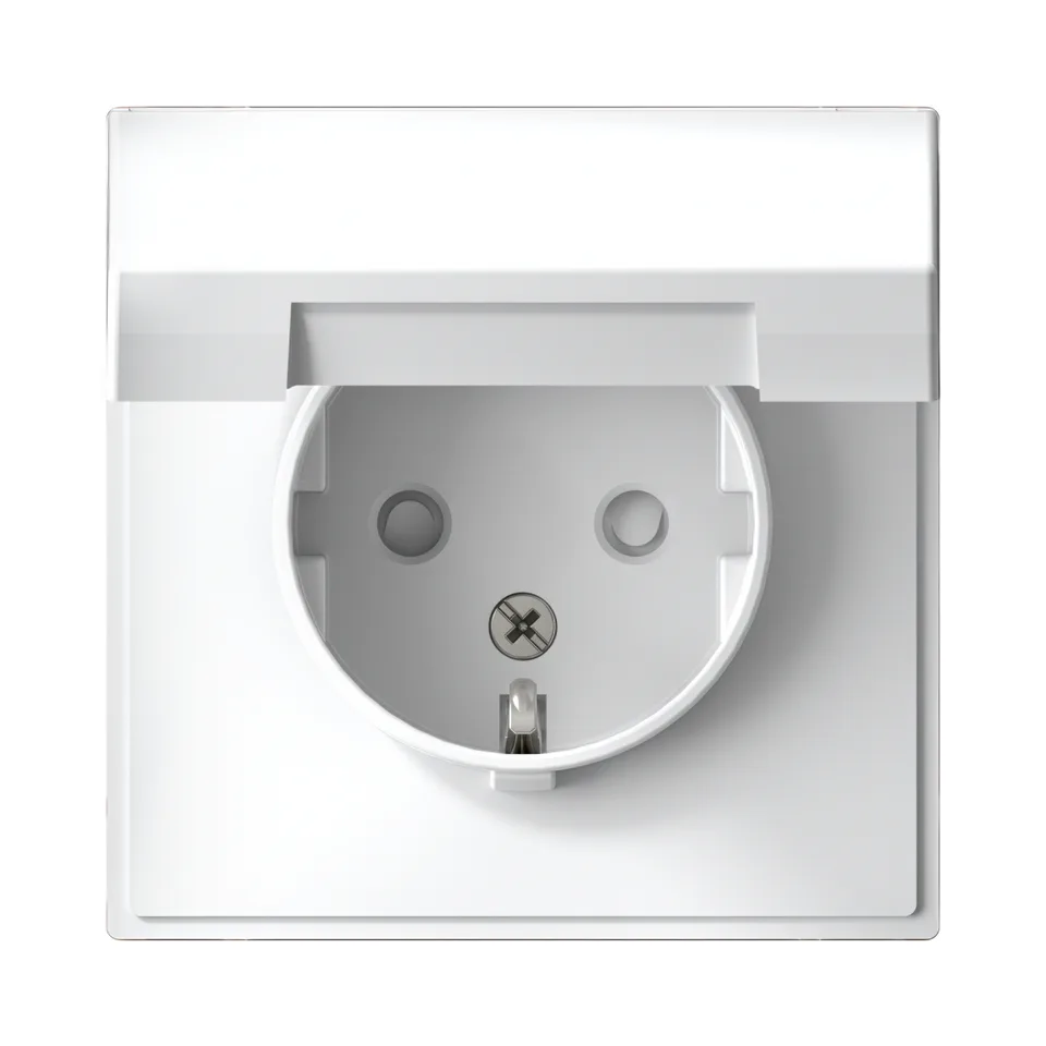 Розетка Systeme Electric ArtGallery, с заземл. со шторками с крышкой, 16А, IP20, механизм, белый