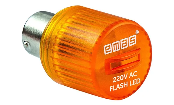 Индикатор светодиодный BA15S, желтый, мигающий свет, 220VAC
