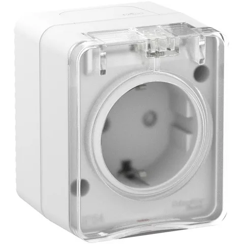 Розетка Systeme Electric AtlasDesign, Profi54 O/У с заземлением со шторками 16А 250B, белый, Россия