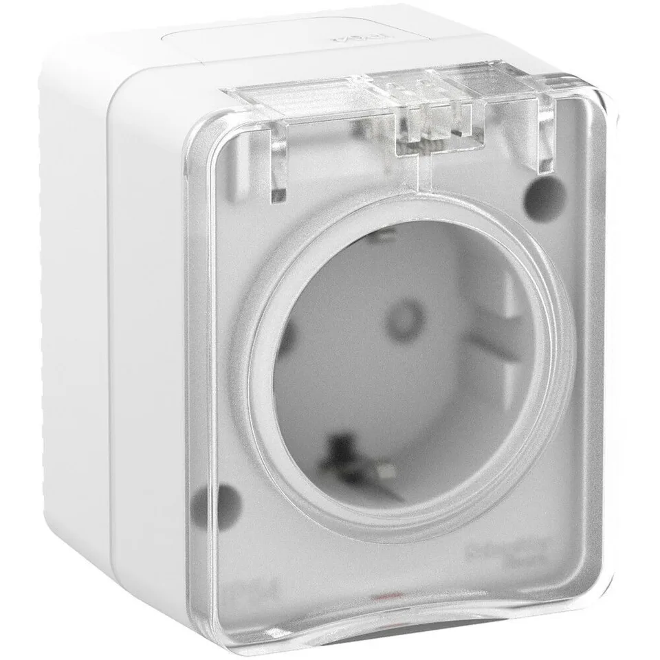 Розетка Systeme Electric AtlasDesign, Profi54 O/У с заземлением со шторками 16А 250B, белый, Россия