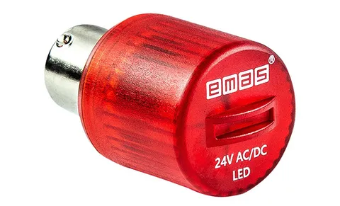 Индикатор светодиодный BA15S, красный, постоянный свет, 24VAC/DC