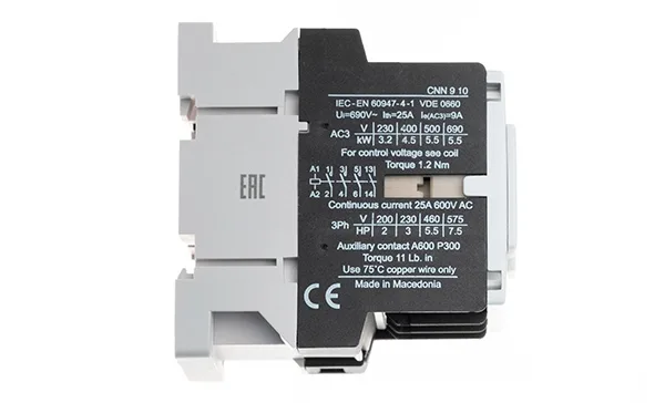 Контактор CNN 9 10 380/400V 50Hz, 3P, 9A/(25A по AC-1), 4.5kW(400VAC), 380/400VAC, 1NO