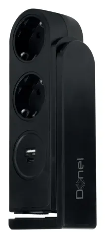 Розеточный блок с клипсой 2х2К+З + 2 USB (А+С) PD 20Вт, цвет черный, длина кабеля 1, 5м
