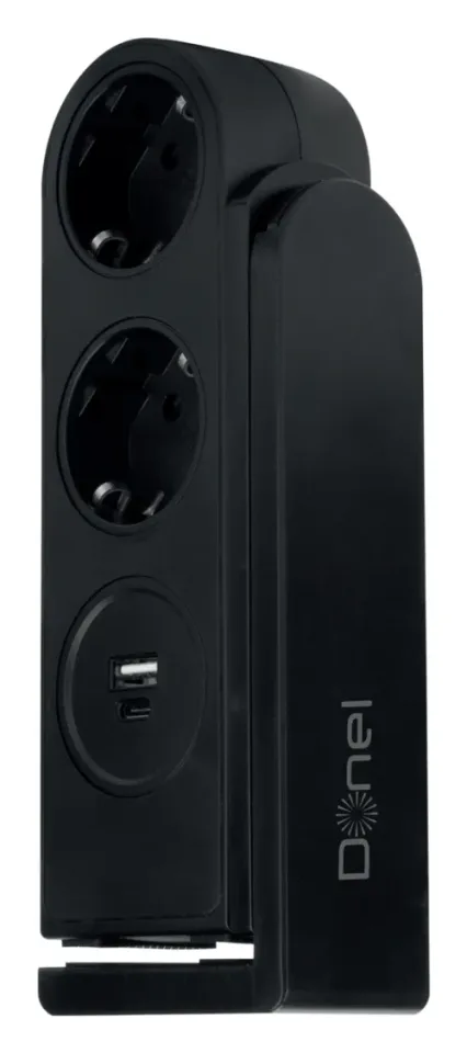 Розеточный блок с клипсой 2х2К+З + 2 USB (А+С) PD 20Вт, цвет черный, длина кабеля 1, 5м