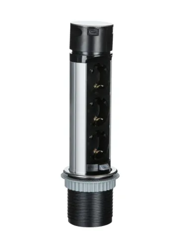 Выдвижной розеточный блок 3х2K+З + 2 USB (A+C) PD 20Вт, цвет нержавеющая сталь, длина кабеля 2м